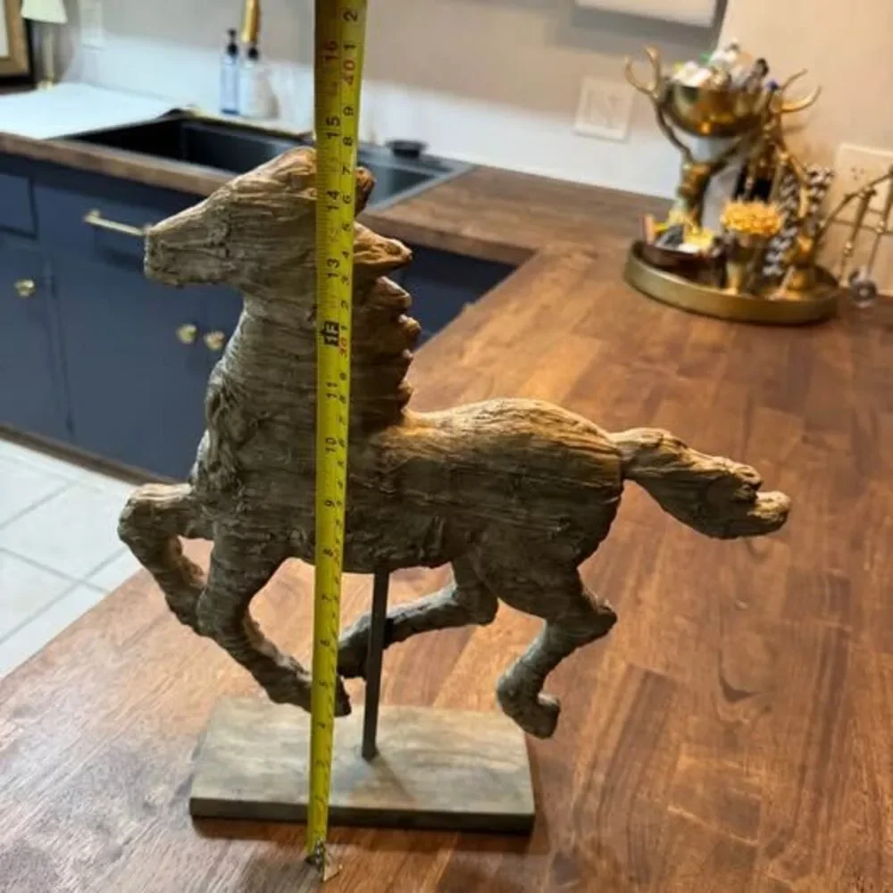 Rustic Galloping Horse Sculpture on Stand – Western Equestrian Decor